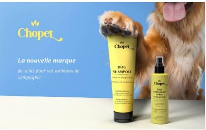 Chopet, la marque de soins pour animaux de compagnie : shampoing et spray anti-tiques pour chiens