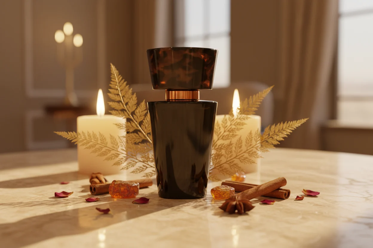 Flacon Olfazeta noir avec ambre et encens — famille orientale ambrée