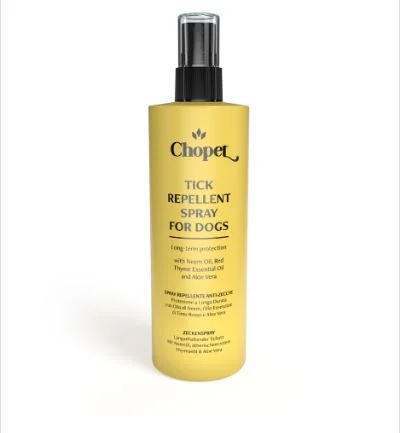 Flacon spray Chopet AN02B, répulsif anti-tiques pour chiens au neem, au thym rouge et à l'aloe vera, 150 ml